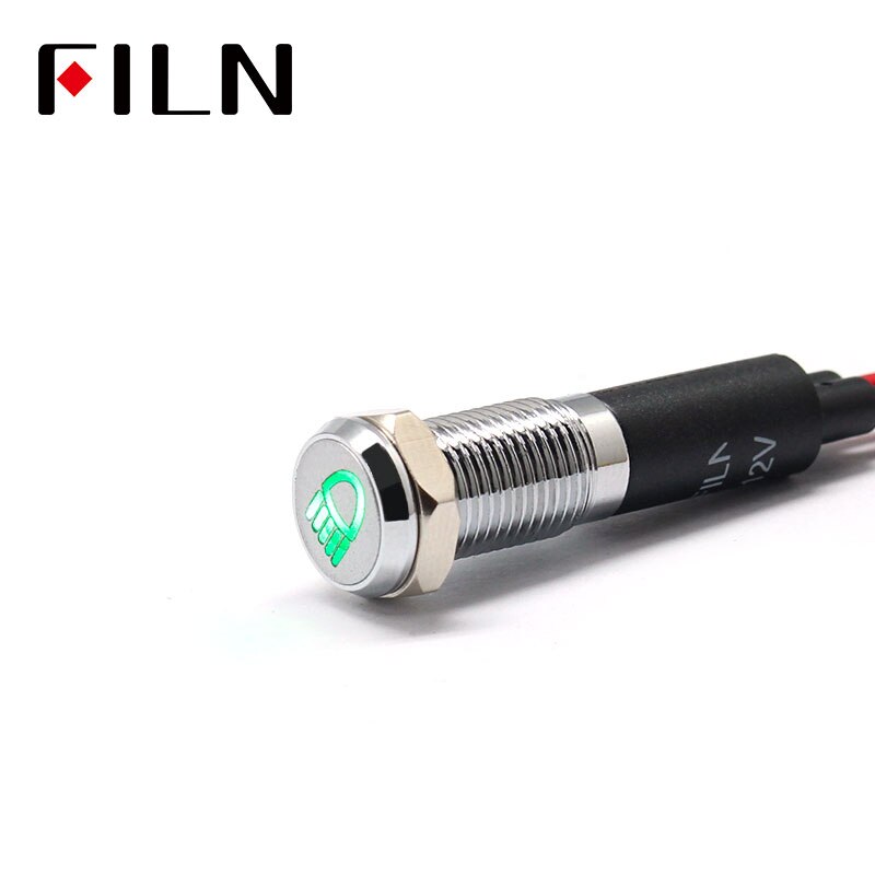 Filn 8mm auton kojelaudan kaukovalot symboli led punainen keltainen valkoinen sininen vihreä 12v led merkkivalo 20cm kaapelilla: Vihreä hopeakuori