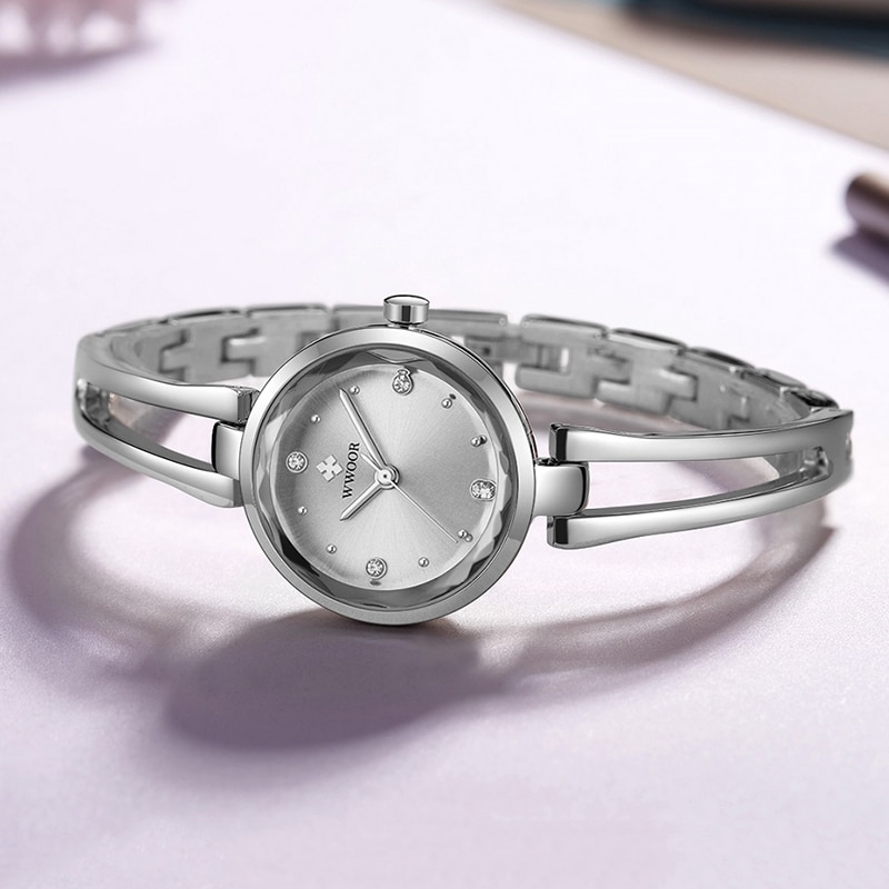 Woor damklocka märke lyx diamant handled dam klockor silver armband klocka kvinnlig klocka relogio feminino