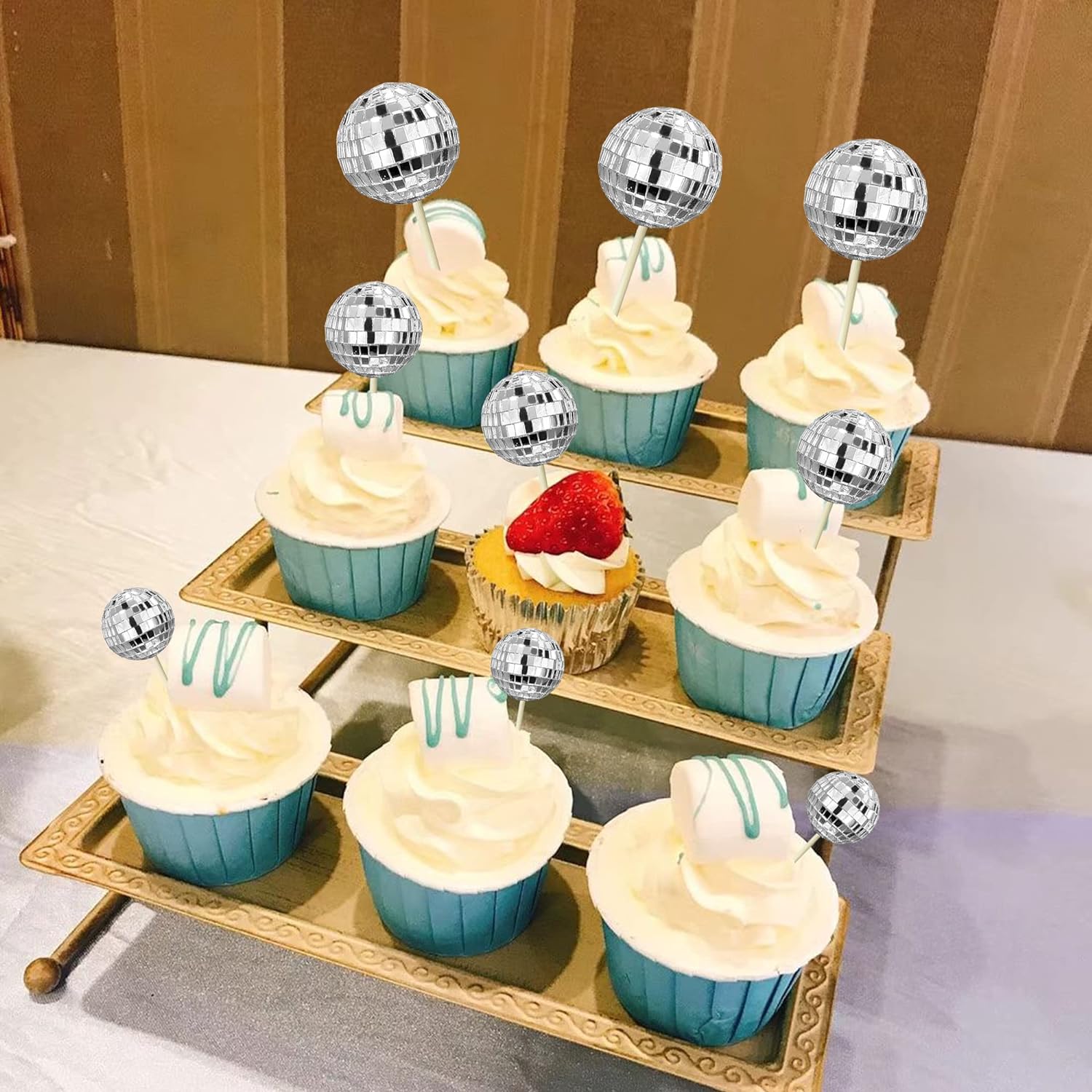 Mirror Ball Cake Decoration Silver Disco Balls Cake Topper Disco 80s Party Cupcake Toppers Wedding Birthday Christmas Supplies