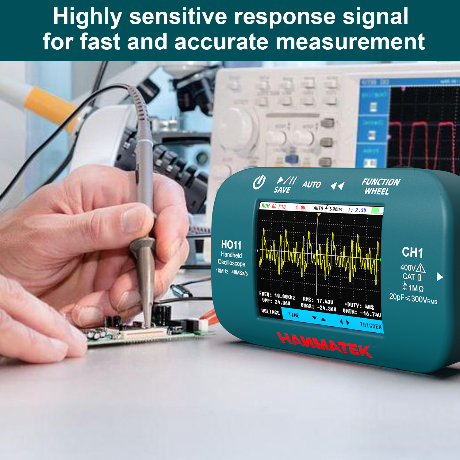 Hanmatek Handheld Digital Oscilloscope 10MhZ Bandwidth Display Sampling Rate Mini Oscilloscope Electronic Component Tester