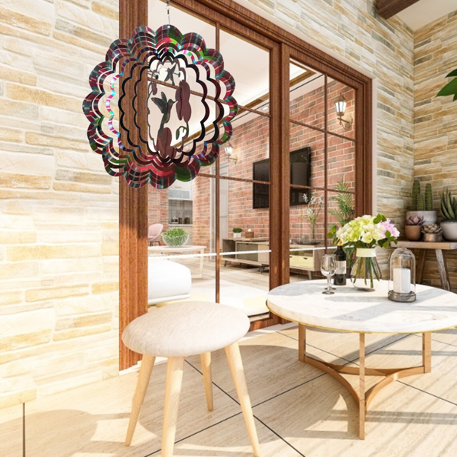 Wind Chimes 3D Metal Hummingbird Wind Spinners Outdoor Garden Decor Wind Spinner Door Wall Hanging Wind Chimes Home Decoration