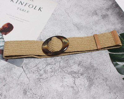 Mulheres boêmio Étnica Cinto Largo Cinto Simples para o Vestido Da Senhora e Casaco com Rodada Pin Cinto Cinto de Malha de Alta Qualidade para o Partido: Khaki