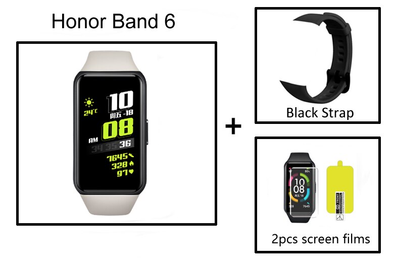 Original Honor Band 6 Smart Bracelet 1.47 Inch Swimming Waterproof Bluetooth Fitness Heart Rate Monitoring Music Calling: Gray and Black strap