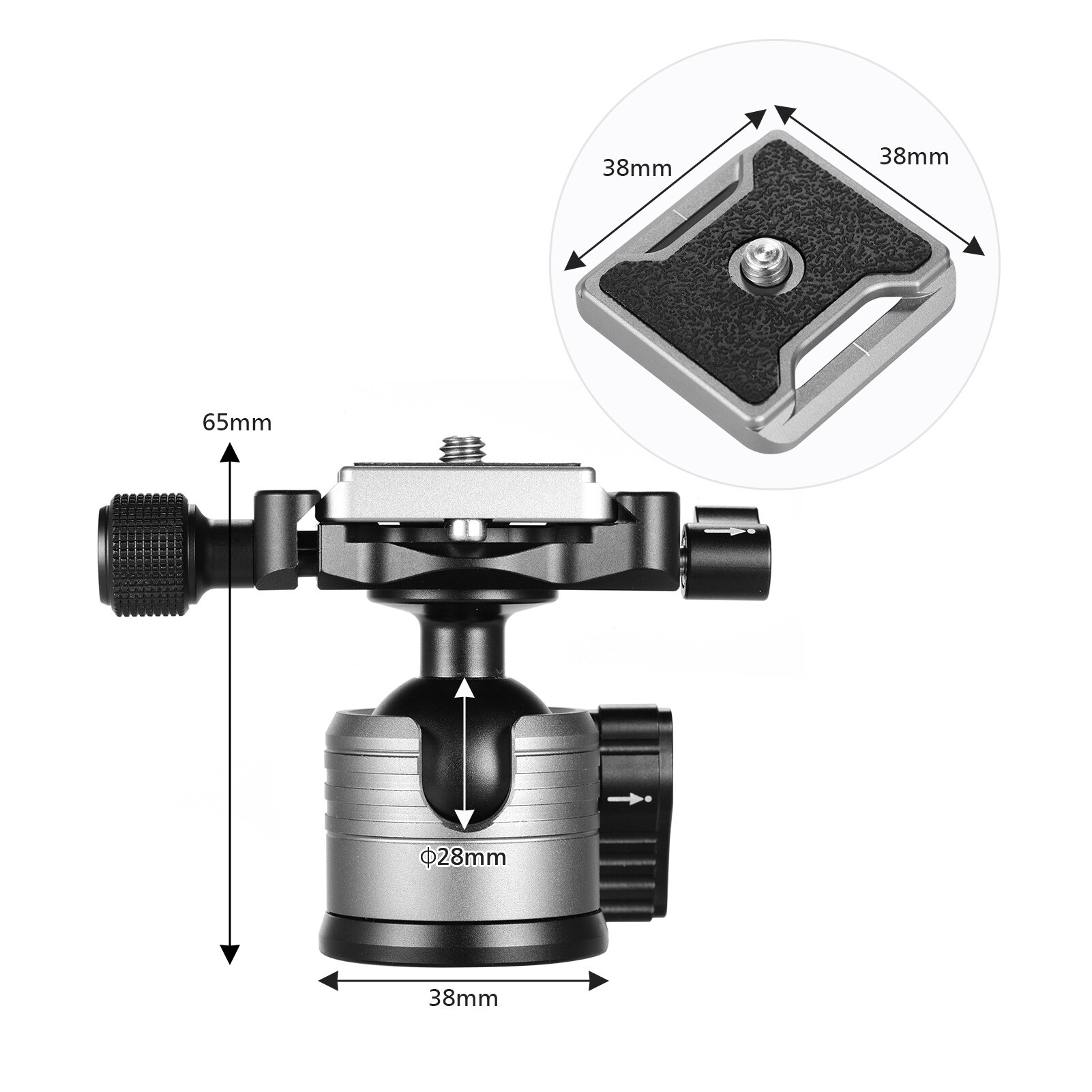 Aluminum Alloy Dual Panoramic Tripod Ball Head U Notch with 1/4 Inch Screw Mount for DSLR ILDC Cameras Max. Load 10kg