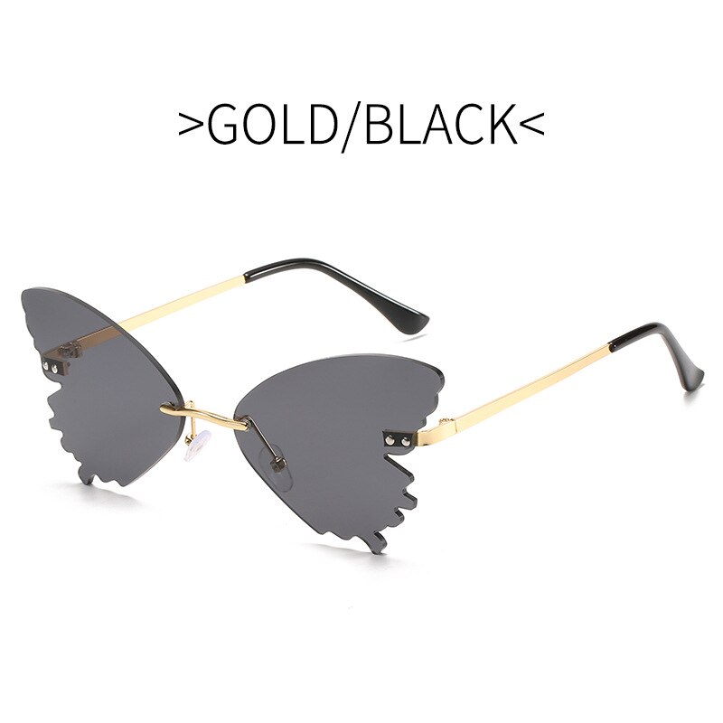 Gafas tipo mariposa sin montura para hombre y mujer, anteojos de sol unisex con de libélula, a la , con protección UV400: Black