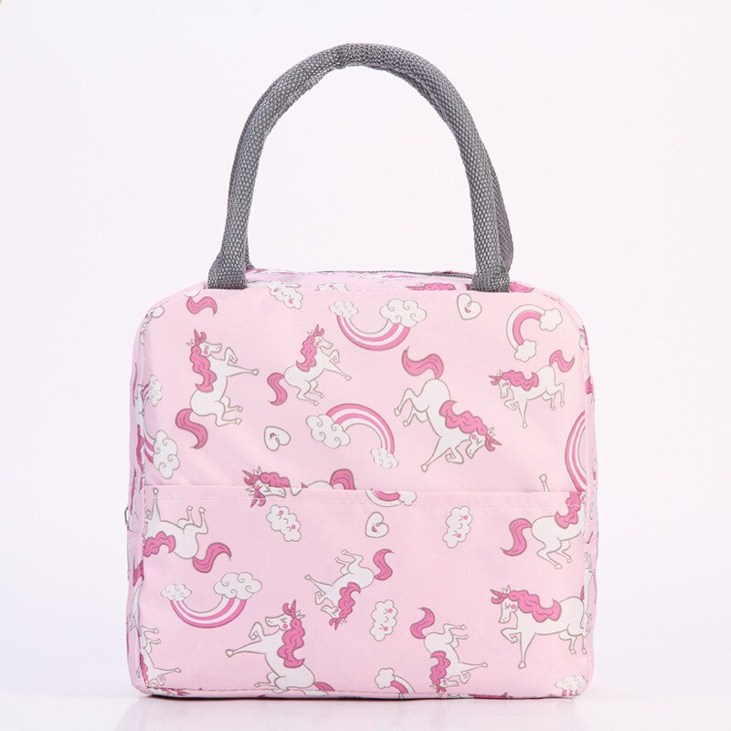 Fiambrera aislante térmica a rayas para niños y mujeres, bolsa de mano térmica para Picnic, fiambrera, color rosa,: Pink unicorn