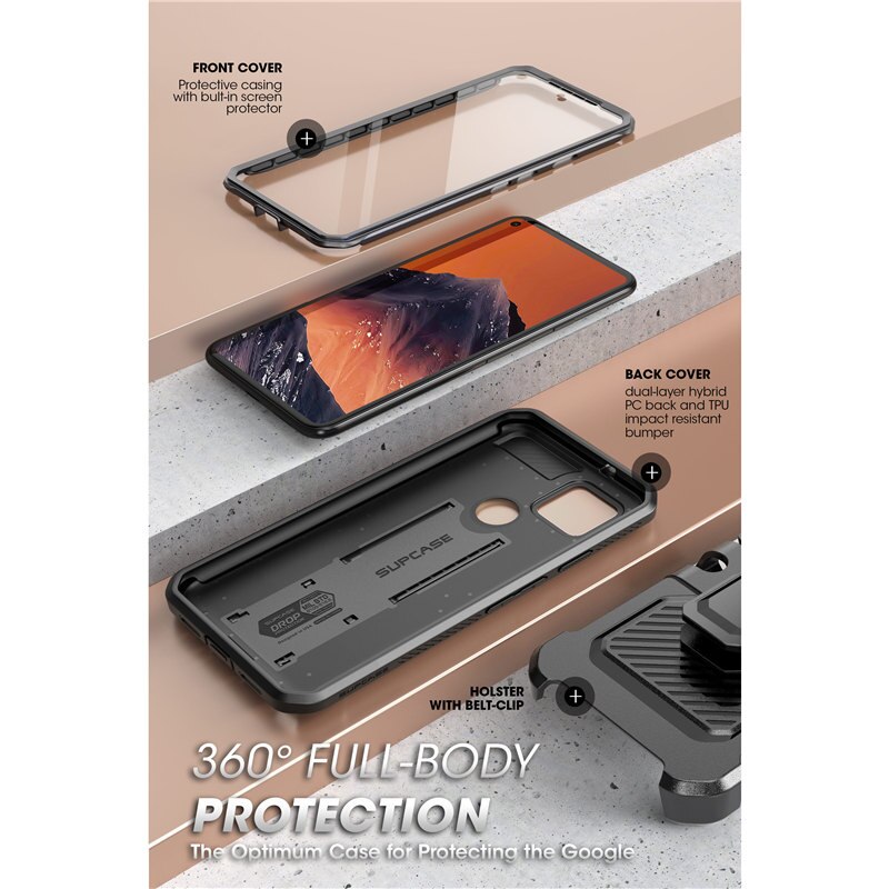 Supcase para o caso do google pixel 5 (2020) ub pro capa protetora resistente de corpo inteiro do coldre com protetor de tela incorporado