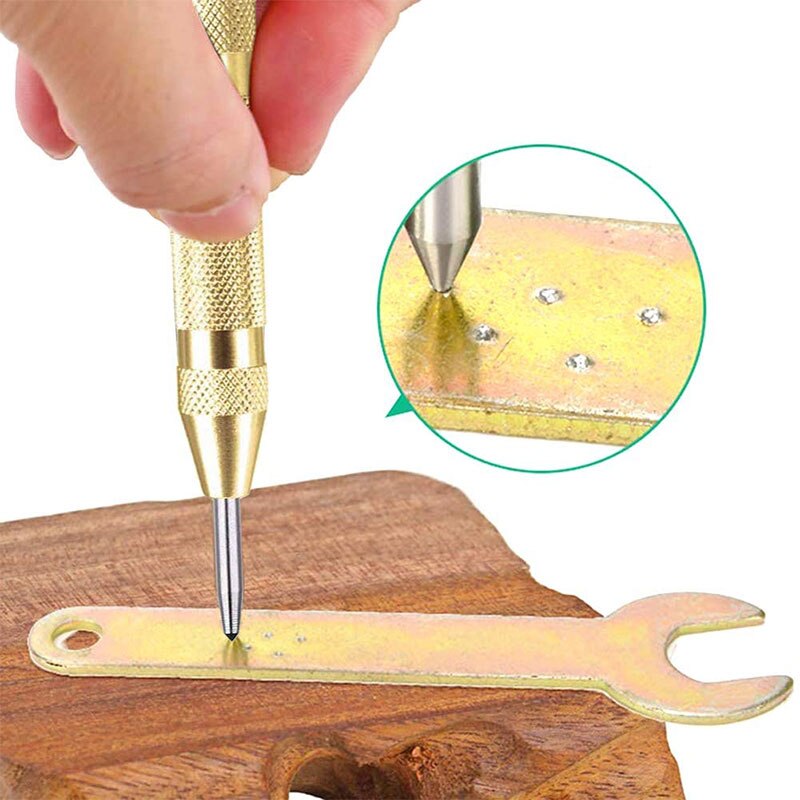 2 Pack Automatic Drill Center Punch Spring Loaded Crushing Hand Tool with Steel Center Hole Punch Marker Scriber