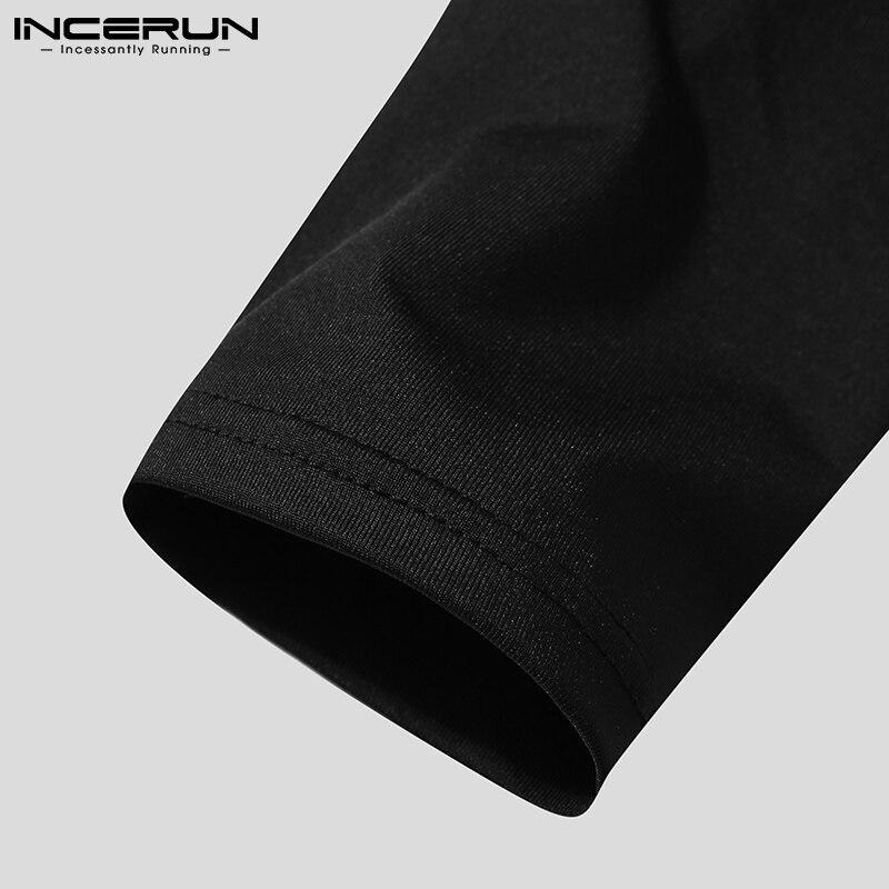 INCERUN 2022 Men Bodysuits Pajamas Homewear Patchwork Fitness Long Sleeve Zipper Men Rompers Comfortable Leisure Bodysuits S-5XL