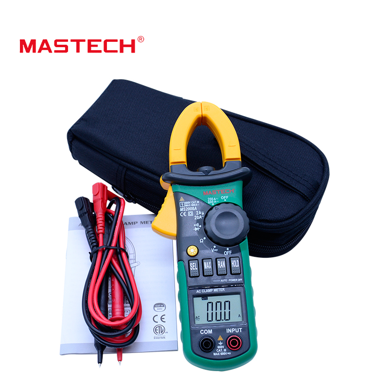 MASTECH MS2008A Digital Clamp Meters Auto Range Clamp Meter Ammeter Voltmeter Ohmmeter w/ LCD Backlight Current Voltage Tester