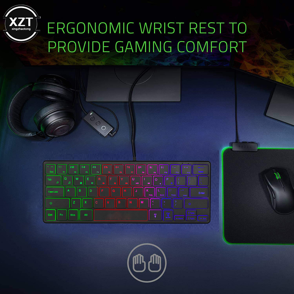 Gloeiende 64 Toetsen Rgb Backlit Bedraad Toetsenbord Lichtgevende Gaming Computer 64 Sleutel + Fn 33 Sleutel Functietoets Toetsenbord Voor gamer Pc Laptop