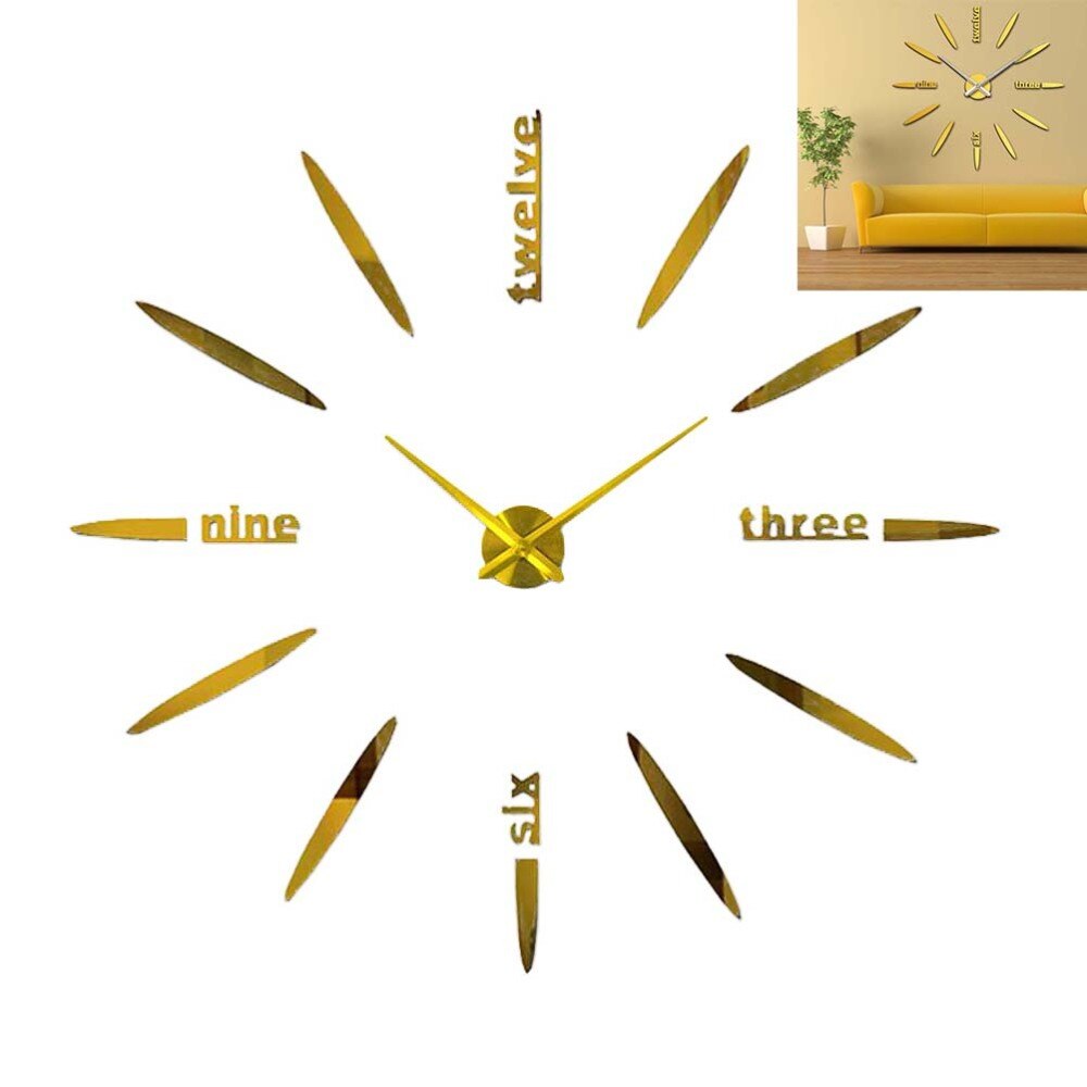 3D Three-dimensional Wall Clock Acrylic Mirror Surface Wall Clock Brief Wall Clock DIY Wall Clock Home Accessor: Golden