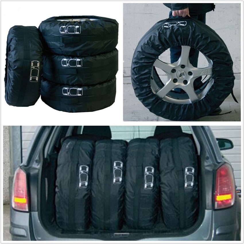 4 Stuks Black Nylon Auto Pickup Suv Seizoensgebonden Tyre Reservewiel Band Band Opslag Bescherming Cover Carry Bag 13 "-16"