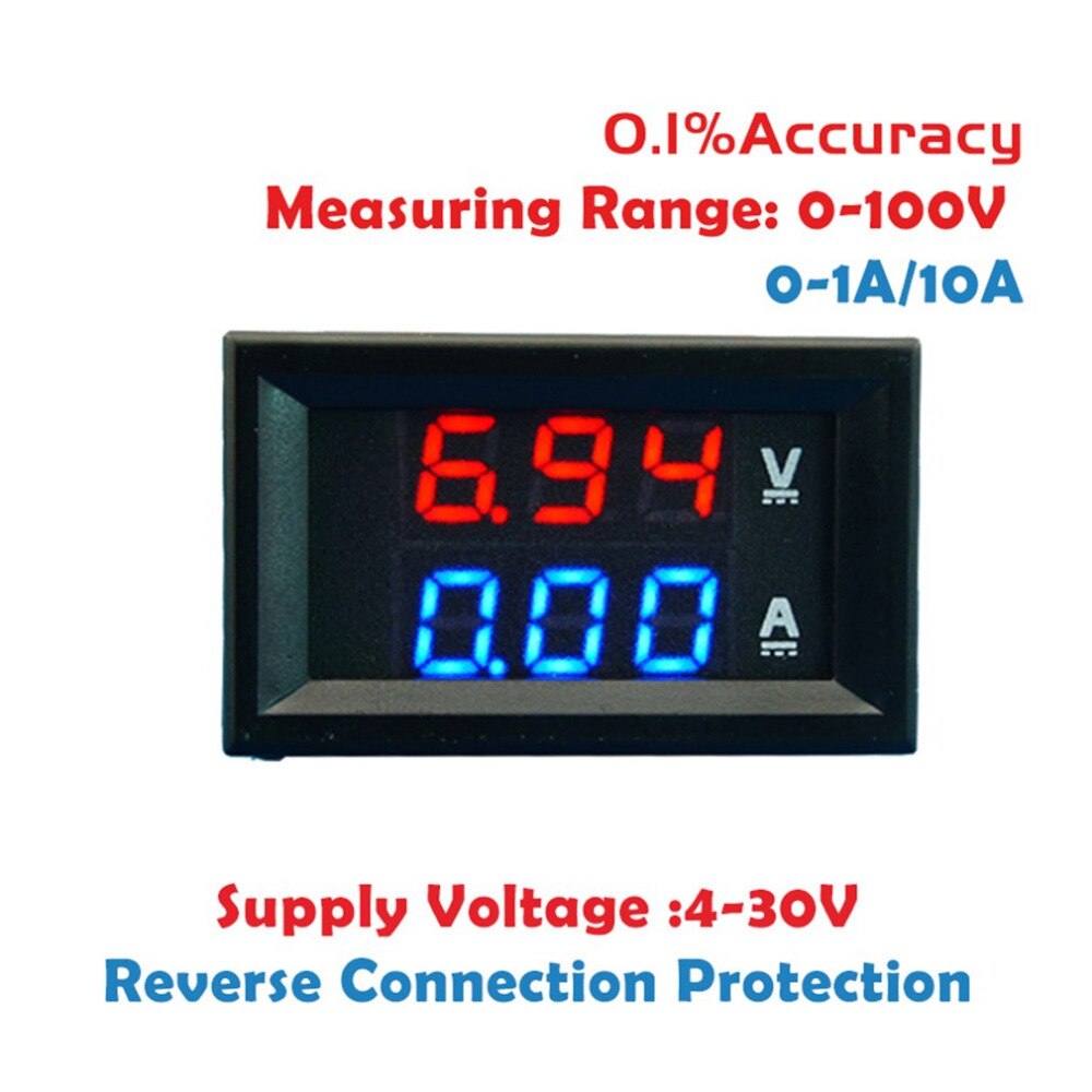 1 stuks 2 in1 100v 10a dc digitale voltmeter ampèremeter blauw + rood dubbel kleurendisplay led amp dubbele digitale voltmeter meter multimeter