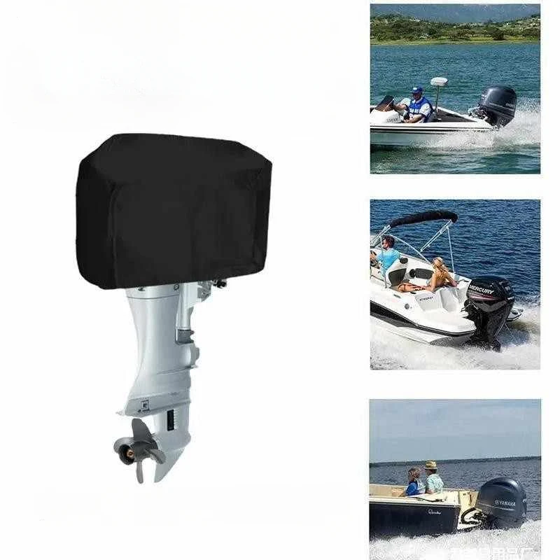 15-250HP Full Outboard Motor Engine Boat Cover 210D Waterproof Anti-scratch Heavy Duty Engine Protector Motor Black Boat Fabric