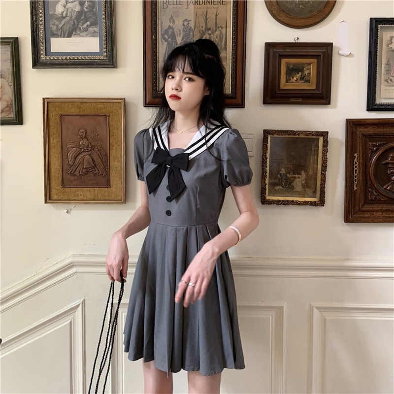 Japansk akademisk sømandskrave piges nederdel sommer western sløjfe hipster kjole kvinder sød lolita kjole prinsesse