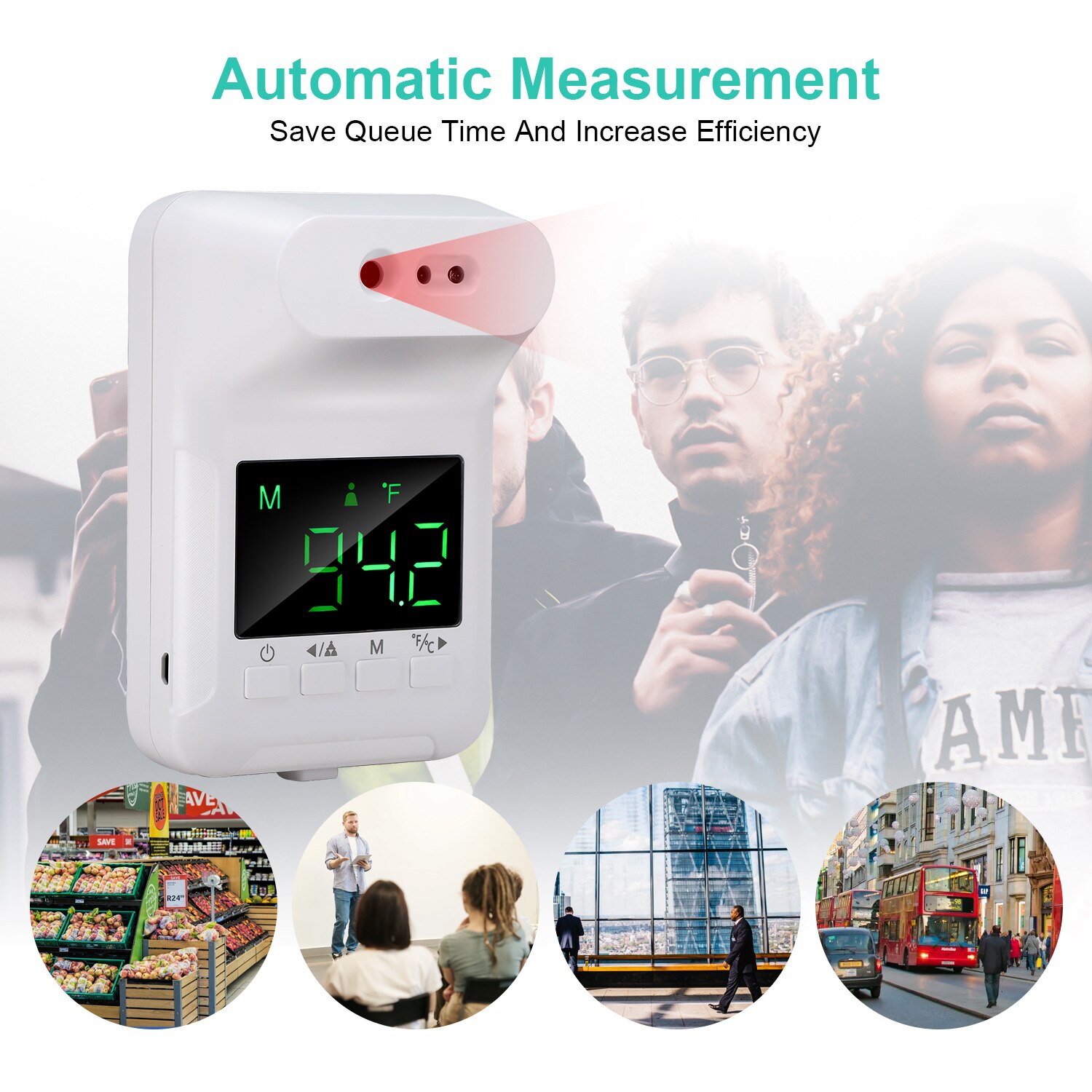 Muur Gemonteerde Infrarood Thermometer Temperatuur Gun Non Contact Digitale Ir Thermometer Voor Fabrieken School, Kantoor