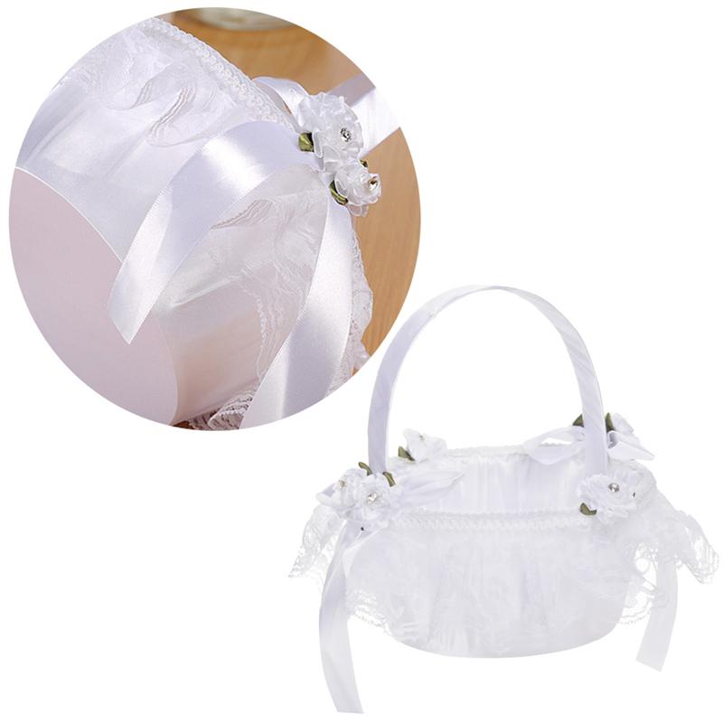 Cesta de encaje con flores románticas para decoración, canasta de almacenamiento bonita, soporte para ceremonia, boda, matrimonio, procsiones, 1 ud.