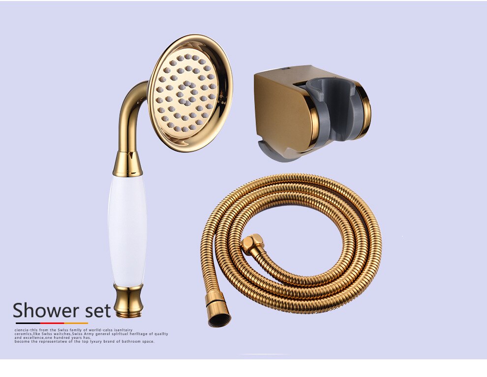 Bathroom Gold Shower Head With ABS Support Holder And 1.5m Hose Rainfall High Pressure hand held Shower Head Water Saving: set