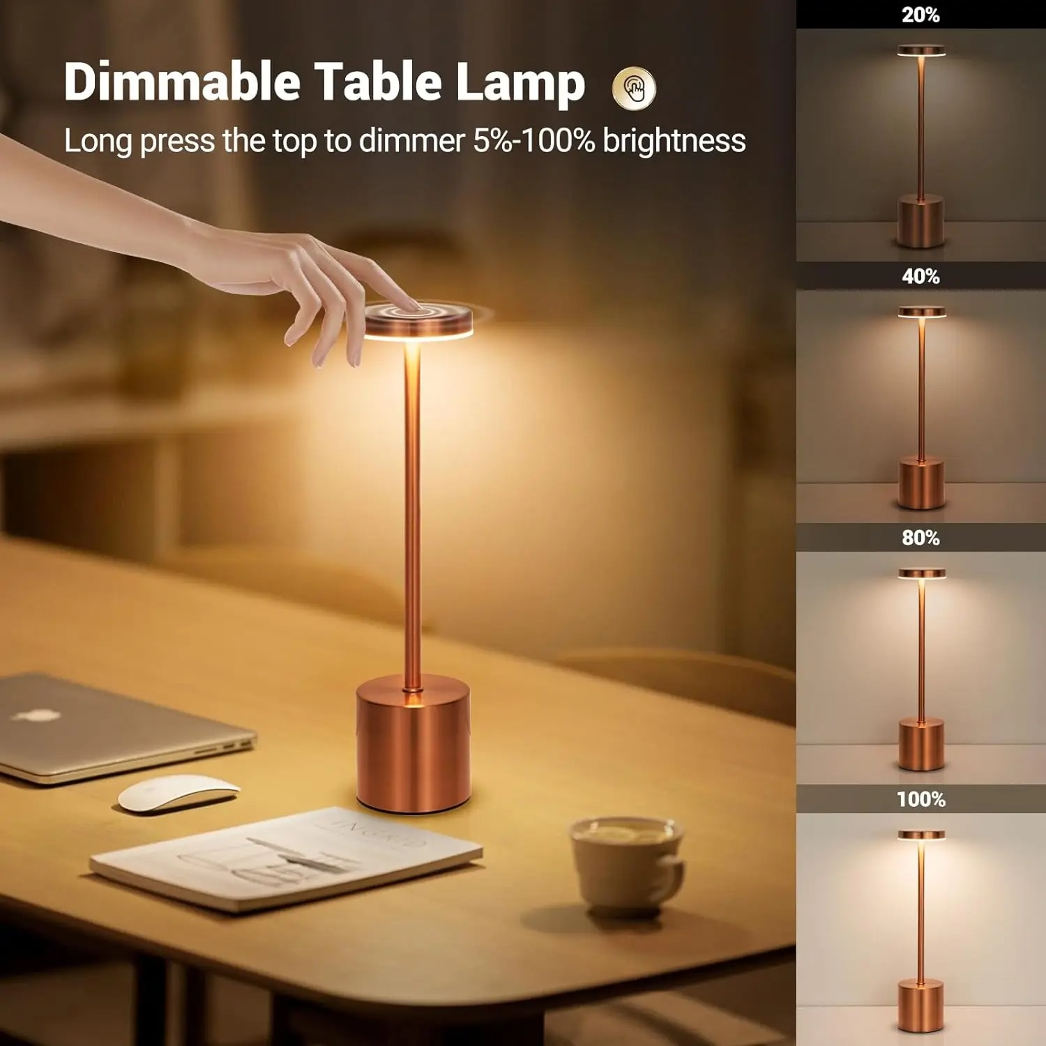 Klassische Metall-Tischlampe mit Berührungssensor, LED, Schreibtischlampe, 3 Farben, kreatives Umgebungslicht, Bar, Raumdekoration, Nachtlicht, wiederaufladbar