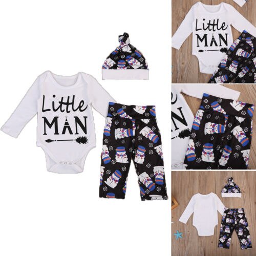 Unisex spädbarn småbarn bebis pojke jul långärmade outfits romper topp snögubbe leggings byxor hatt pullover outfit kläder 0-18m