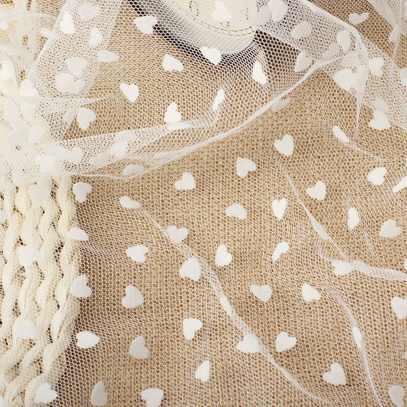 1 metro cuore bianco floccato maglia tulle guipure tessuto di pizzo abito da sposa di alta qualità decorazione di nozze tessuto netto da cucire 150 largo: BIANCO