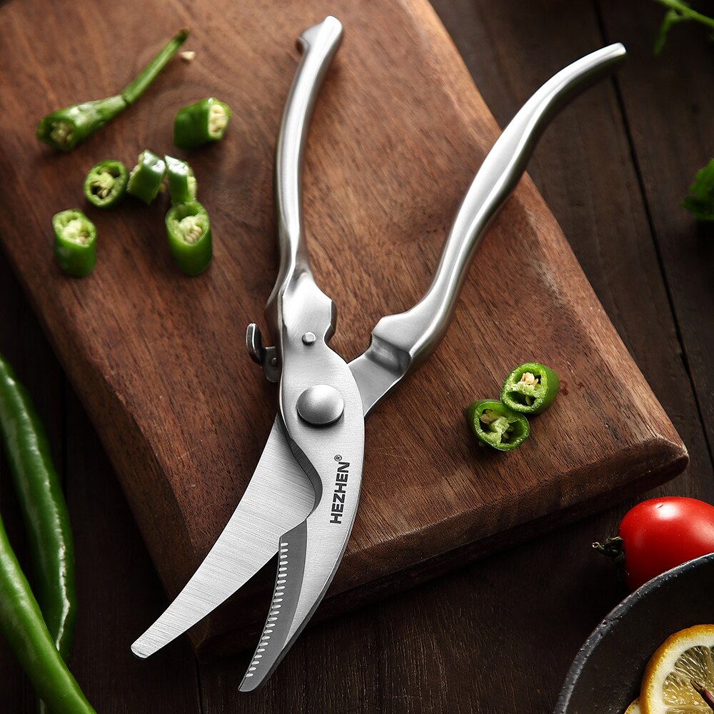 Hezhen tesoura de cozinha de aço inoxidável 3cr14mov, equipamento de cozinha tesoura para cortar osso de galinha ferramenta de cozinha