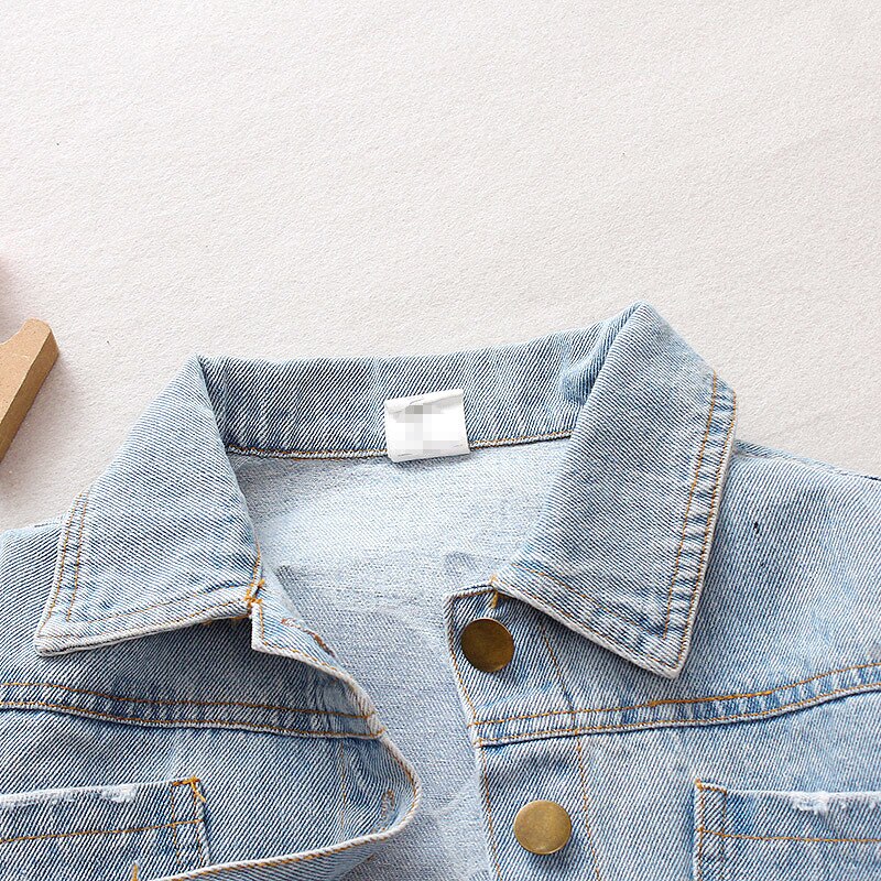 Otoño ! chaqueta vaquera de manga larga con cuello de solapa de dibujos animados para niñas, abrigo informal para niños