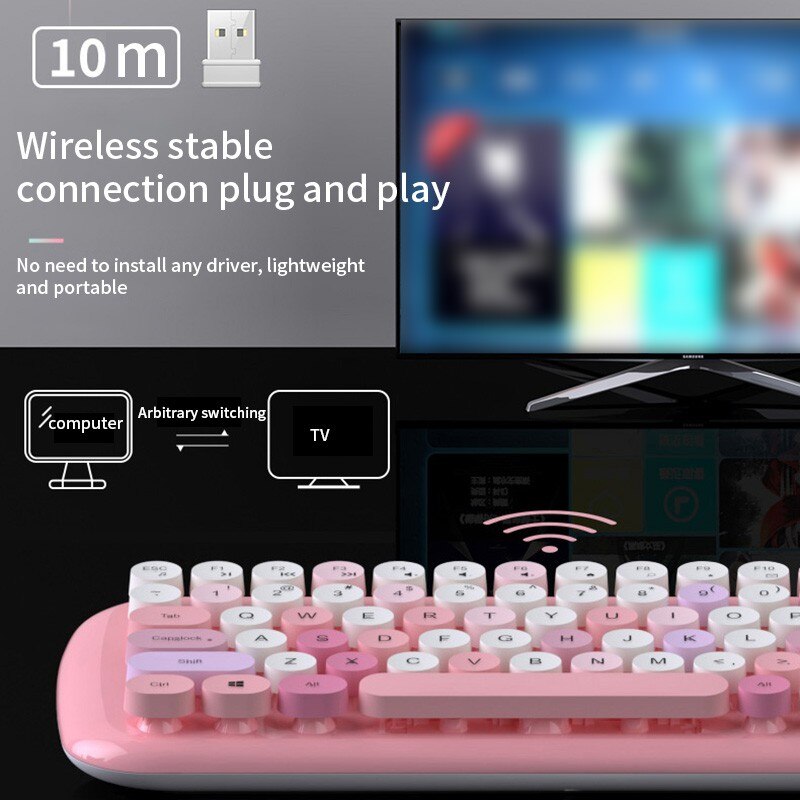 Wireless Keyboard and Mouse Set Mini Cute Retro Punk Girls Laptop Office Bluetooth Keyboard and Mouse Ergonomic Keyboard Laptops
