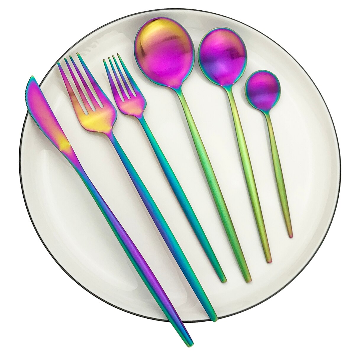 4 / 6 Set Regenbogen Geschirr Set Messer Gabel Löffel Besteck 304 Edelstahl Geschirr Besteck Matte Küche Besteck Set