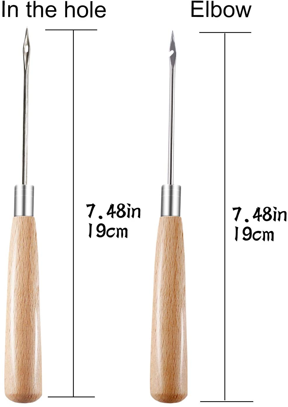 KAOBUY 2PCS Leather Sewing Awl With Wood Handle, Hollow, Speedy Stitcher Sewing Awl For Leather DIY Sewing &amp; Stitching