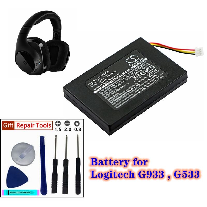 Batterie de casque sans fil 3.7V/1200mAh pour Logitech G533,G933,G933S, 533-000132: Default Title