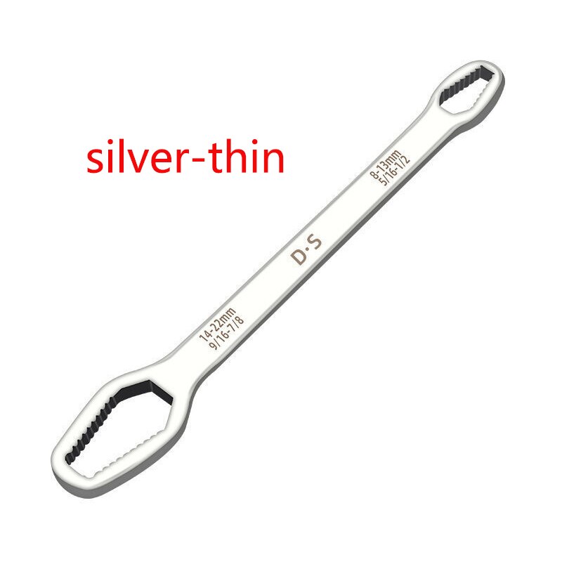 Double-Head Universal Spanner Ratchet Wrench Key Set 8-22mm Screw Nuts Wrenches Repair Double-Headed Self-Tightening Hand Tools: silver-thin