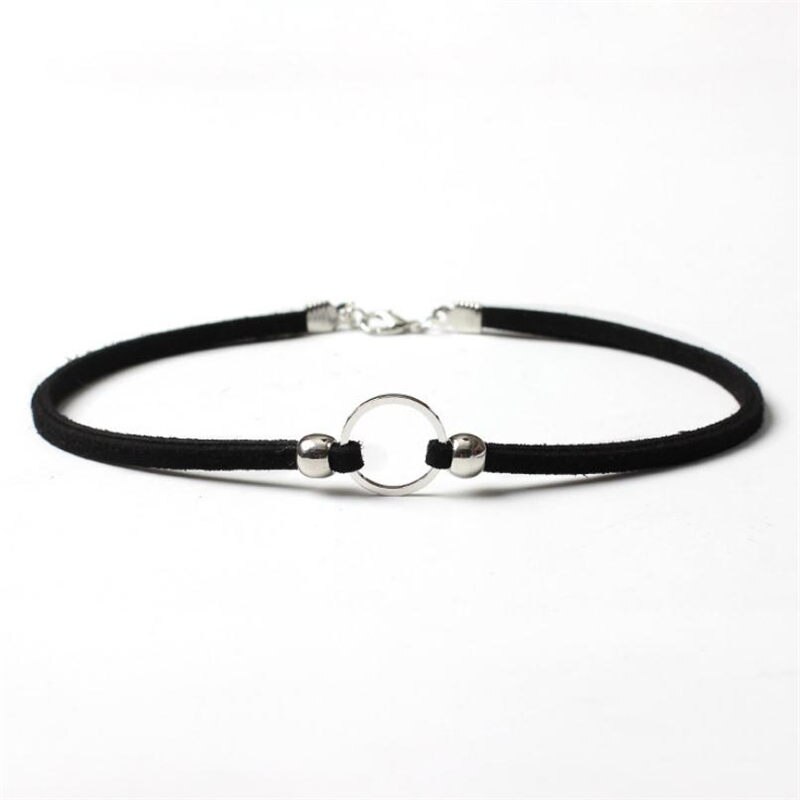 Mode Choker Ketting Fluwelen Satijn Koperen Geometrische Cirkel Zwart Voor Vrouwen Meisje Beste Sieraden 32cm (12 5/8 ") lange, 1 PC: Silver