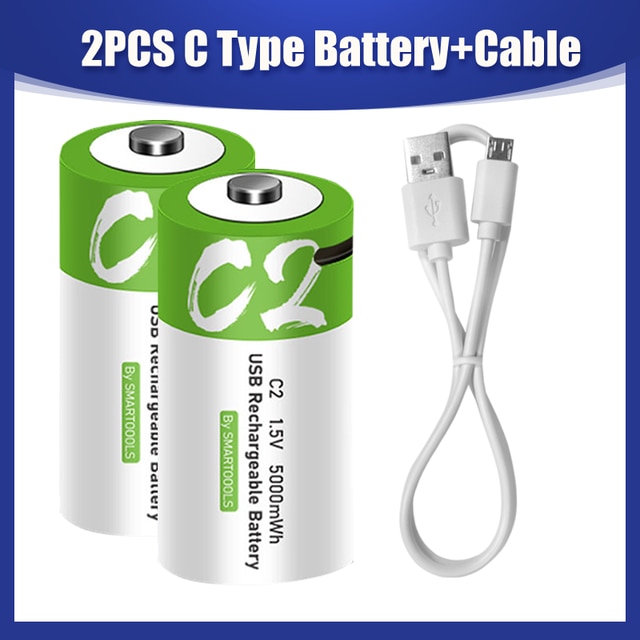 Piles au Lithium rechargeables Micro USB universel pour balayeuse, 1.5V, 5000mWh, lr14c, pour compteur d&#39;eau et de gaz, Radio Lipo C: 2PCS Battery Cable