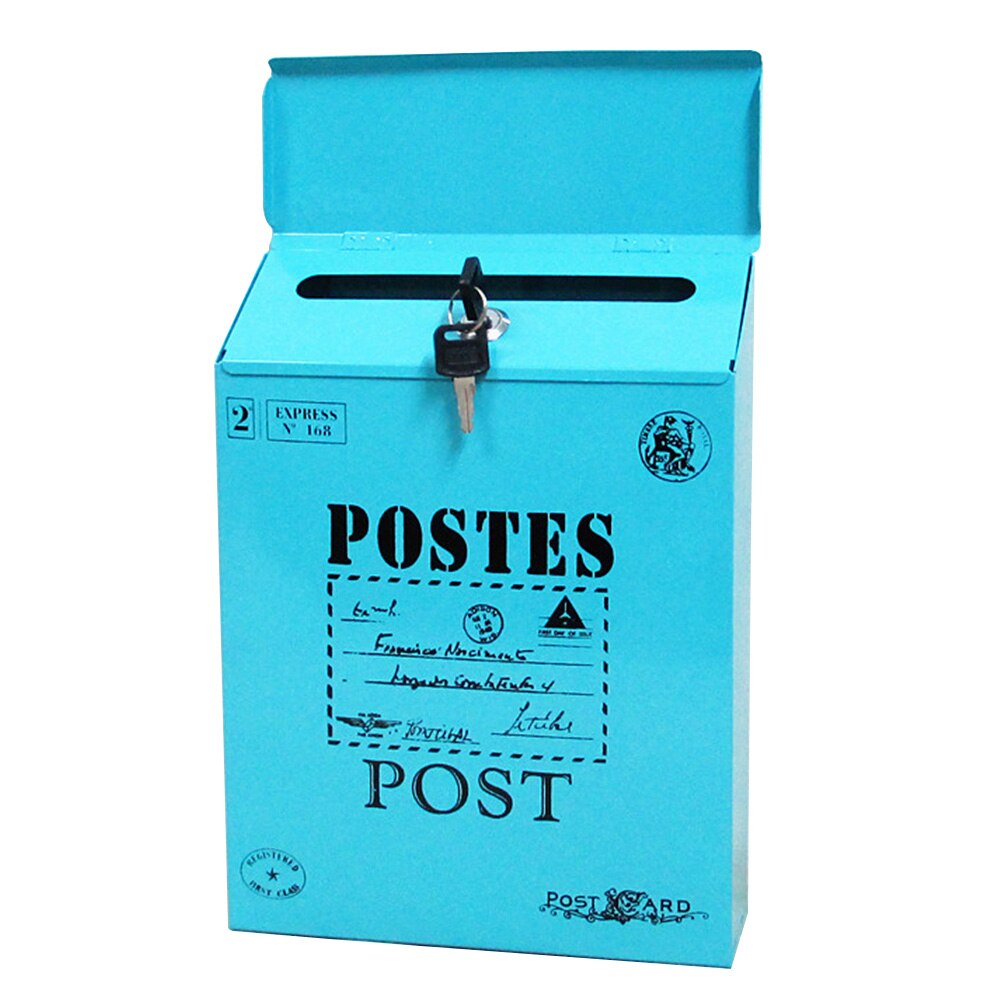 Seinäteline lukolla rauta vintage kestävä postilaatikko koristeet posti värikäs kodin sisustus piha kirjelaatikko sanomalehti maali: Sininen
