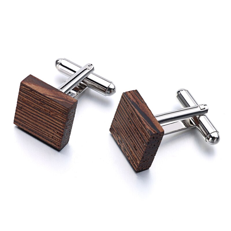 Wood Cufflinks Brand Jewelry Square Cassia siamea Cuff links For Mens Formal Business wedding: Imitation Rhodium Plated