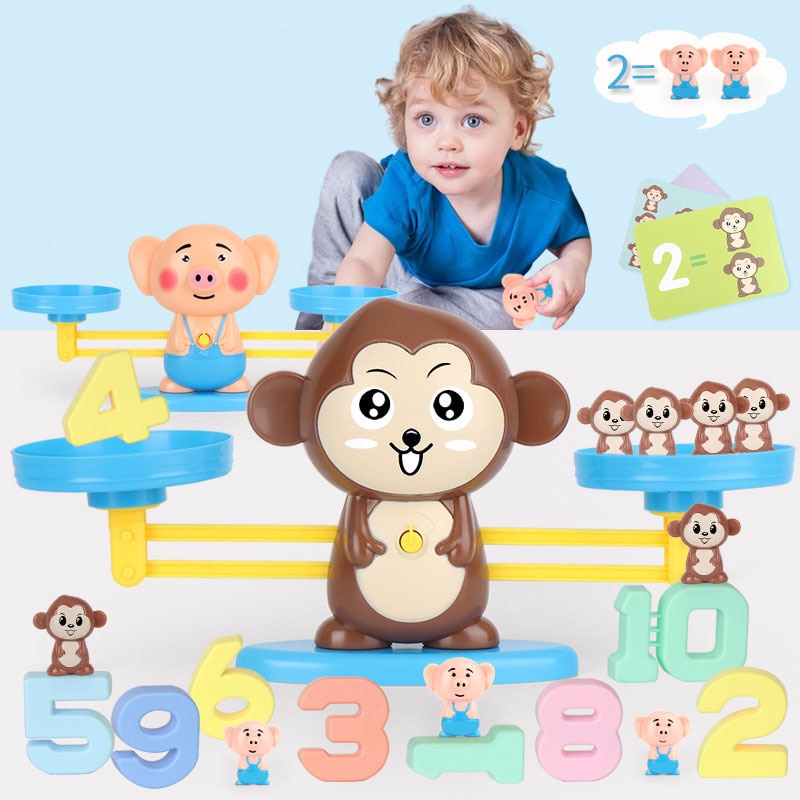 Math Match Game Board Toys Monkey Cat Digital Balance Scale Toy Kids Educational Learning Toy Add Subtract Math Toys Kids