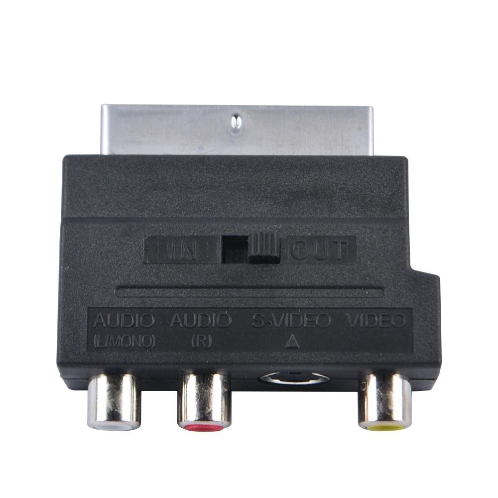 SCART Adapter AV Blok Naar 3 RCA Phono Composite S-Video Met In/Out Schakelaar