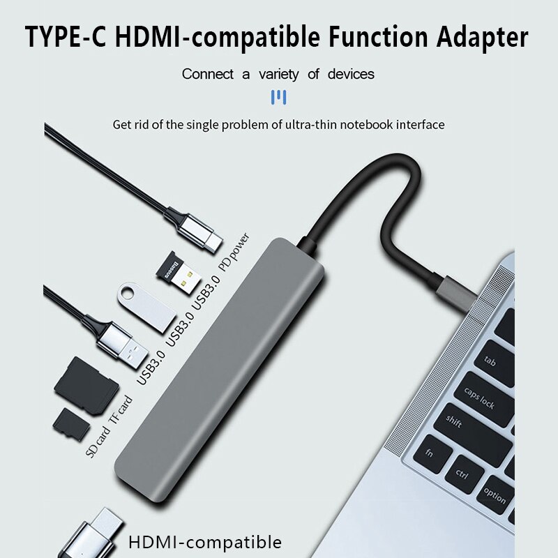 Uthai  c47 type-c multi adapter til hdmi 4k usb 3.0 sd tf konverter til macbook pro 7 in 1 dockstation til switch pd hurtig opladning