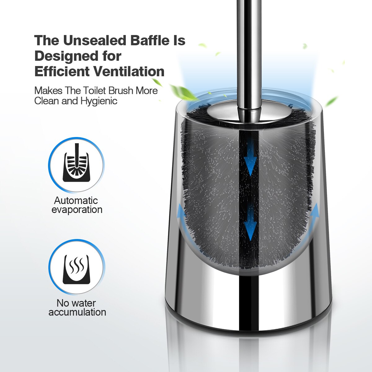 HOMEMAXS 2PCS Toilet Brush With Holder Good Grip Stainless Steel Toilet Bowl Cleaner Brush Set for Bathroom (Polished)