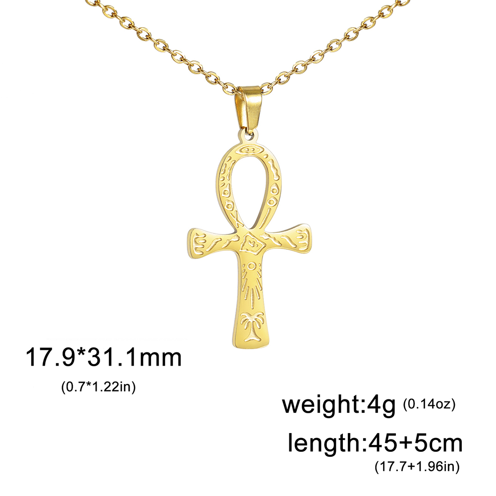 Lucktune Ankh Cruz amuleto egipcio collar de acero inoxidable llave de la vida símbolo crucifijo colgante collar mujeres joyería religiosa: COLOR ORO ROSADO