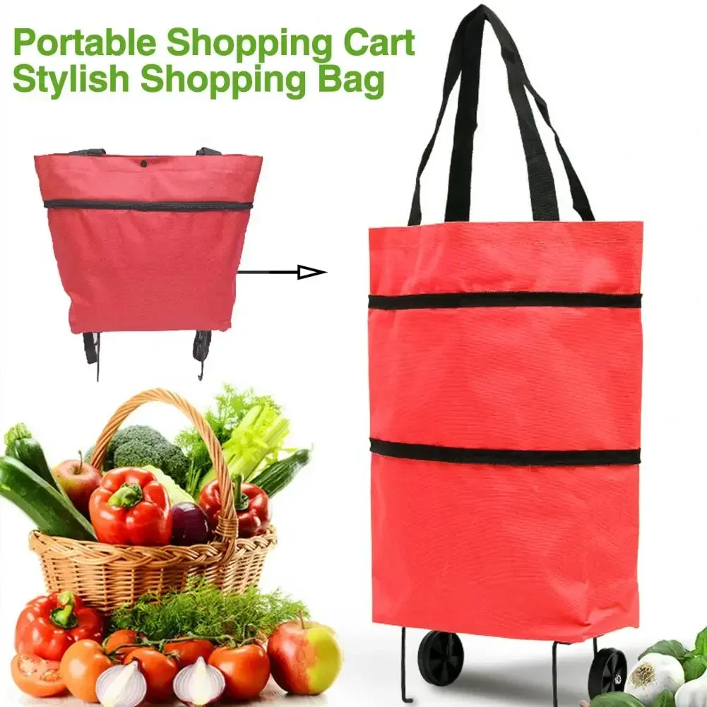 Shopping Bag with Pockets Versatile Portable Shopping Cart oldable with Wheels for Shopping Traveling folding bag hang big bags