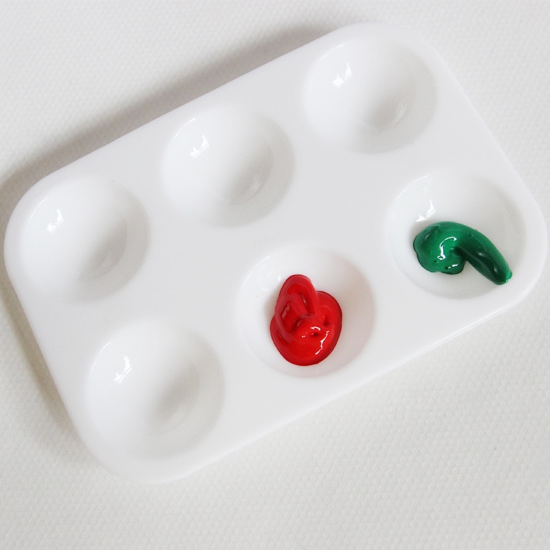 Paleta de pintura de arte rectangular para niños, material pp de plástico de 6 agujeros, blanco grueso, suministros de color simple, pintura básica, 1 ud.