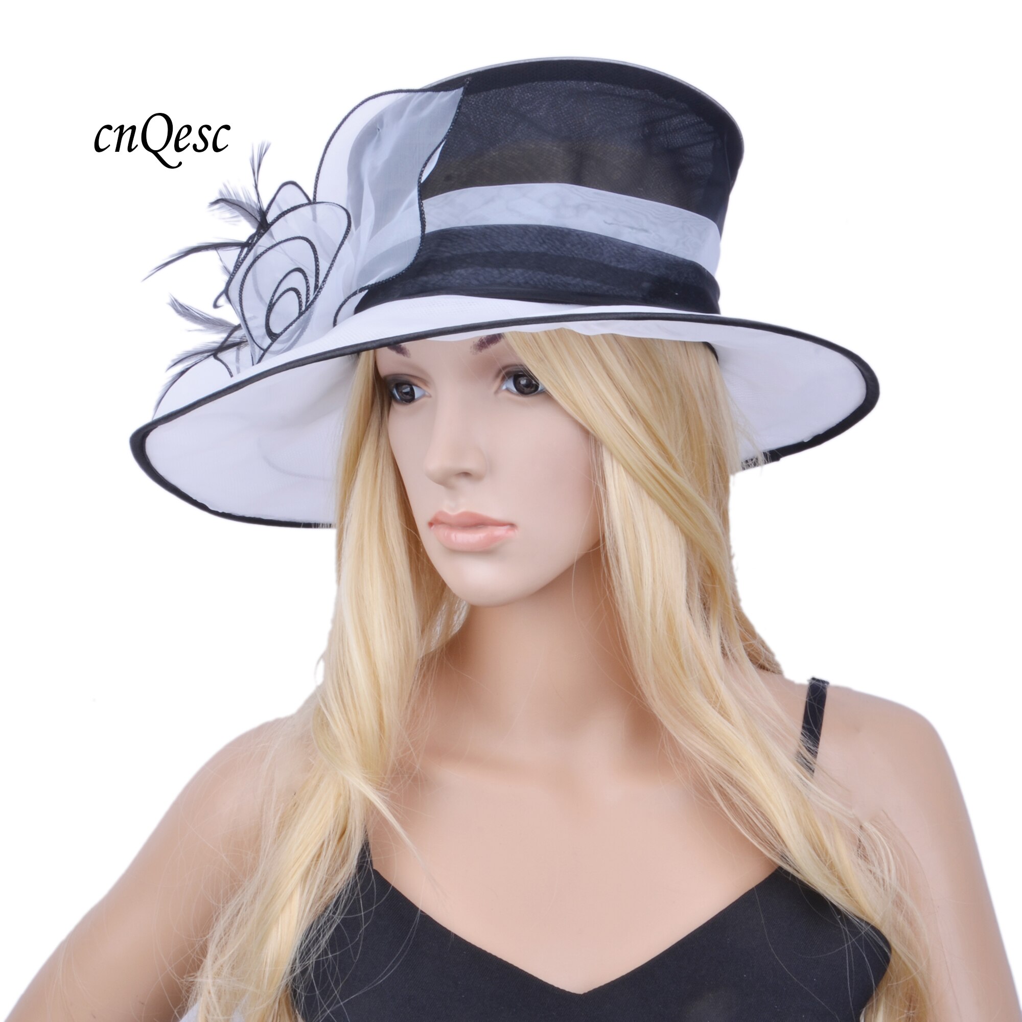 White black organza hat formal dress hat for Church Kentucky derby.