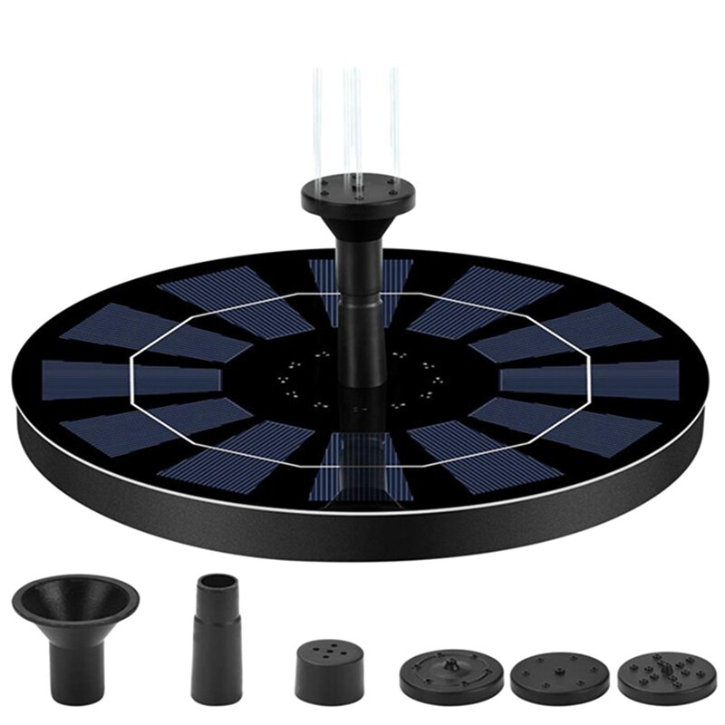 Solar Fountain Pump 2.5W Circle Floating Solar Water Fountains Pump Built-in Battery Backup with 6 Nozzles: Default Title