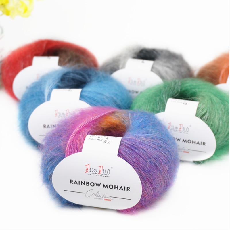 Regenboog Sectie Geverfd Mohair Garen Hand-Gebreide Gradient Diy Super