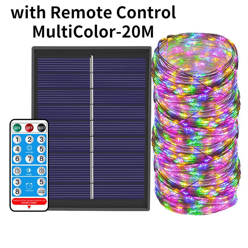 Long Solar String Lights Outdoor Waterproof Solar Powered Fairy Lights LED Copper Wire Twinkle Decorative Garden Tree Christmas: RC MODE-MultiCol-20M