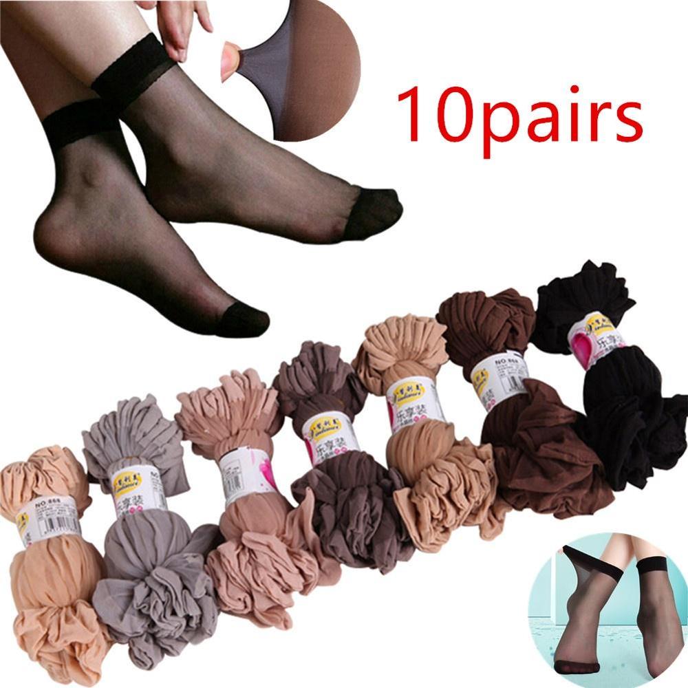 Chaussettes transparentes pour femmes, 10 paires de chaussettes de , en soie fine, été