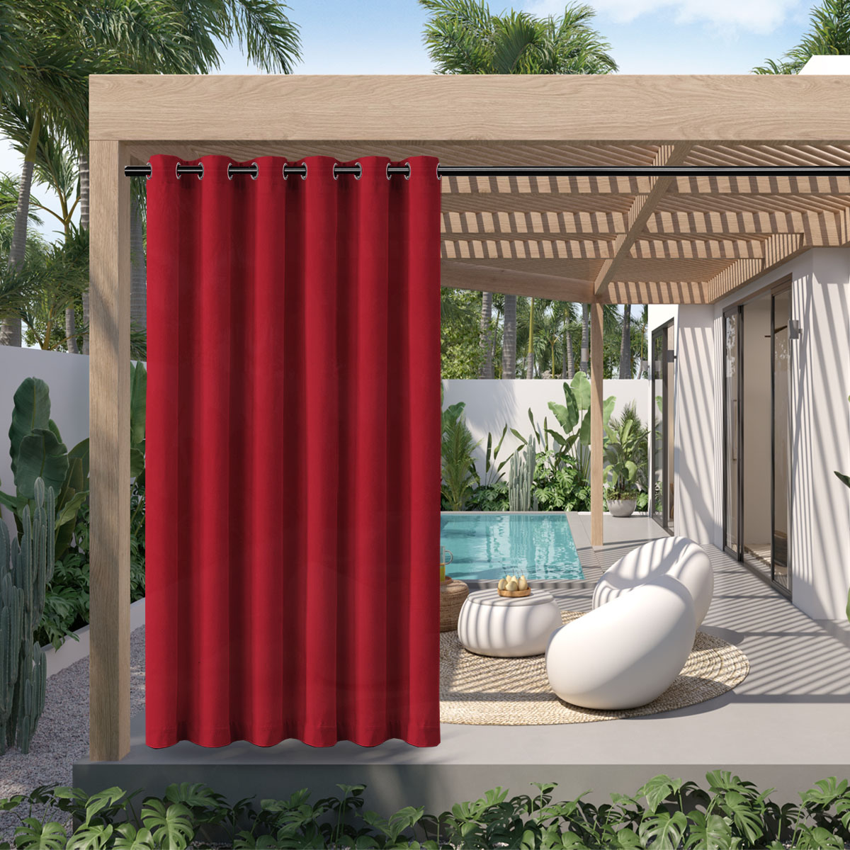 1 szt., wodoodporna zasłona Polyster na zewnątrz, odporna na warunki atmosferyczne kurtyna górna na ganek, pergola, Cabana, dekoracja patio: 0.8*1.4 / Burgundowy